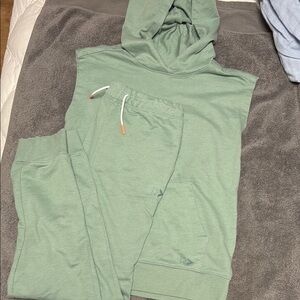 Green Sleeveless Hoodie and Joggers Set
